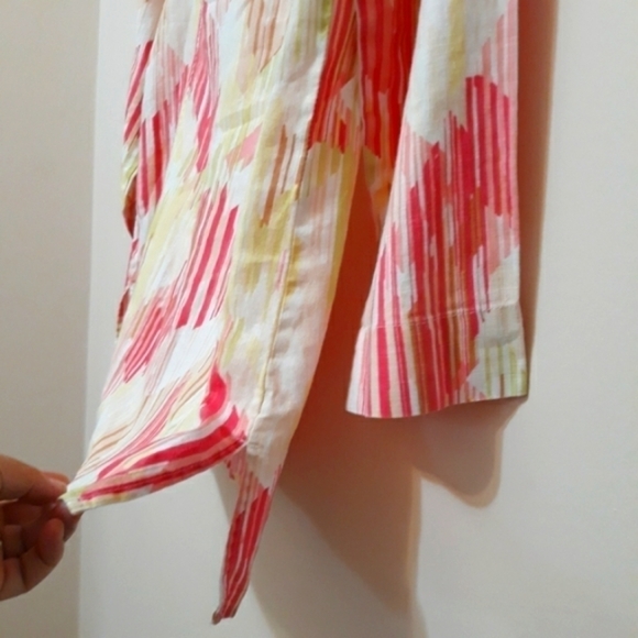 JM Collection 100% linen 3/4 Sleeve Printed Button Down Shirt size 10 - Picture 9 of 10